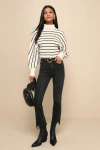 Lulus Bella Black Cropped Raw Hem High Rise Flare Jeans In Black
