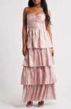 Lulus Bella Strapless Tiered Gown In Mauve