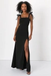 Lulus Beloved Elegance Black Tie-strap Mermaid Maxi Dress In Black
