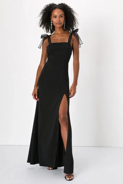 Lulus Beloved Elegance Black Tie-strap Mermaid Maxi Dress