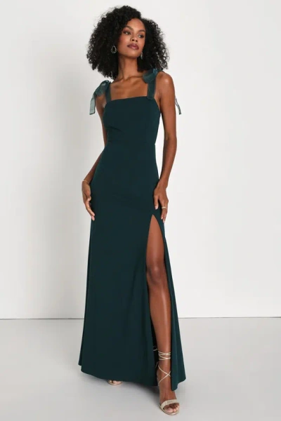 Lulus Beloved Elegance Emerald Green Tie-strap Mermaid Maxi Dress