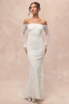 Lulus Beloved Promise White Lace Off-the-shoulder Mermaid Maxi Dress In White