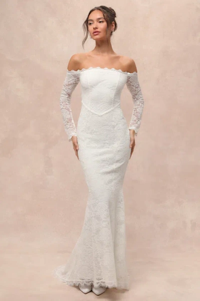 Lulus Beloved Promise White Lace Off-the-shoulder Mermaid Maxi Dress