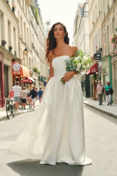 Lulus Bennett White Satin Strapless A-line Maxi Dress