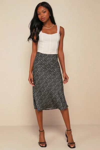 Lulus Best Sweetheart Black Floral Print A-line Midi Skirt