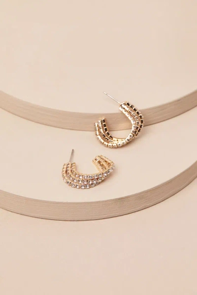 Lulus Beste Gold Rhinestone Layered Hoop Earrings