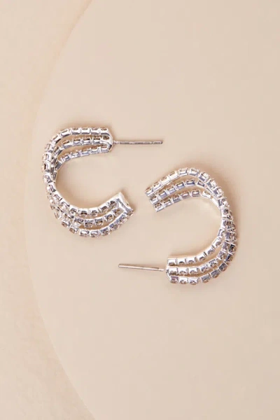 Lulus Beste Silver Rhinestone Layered Hoop Earrings