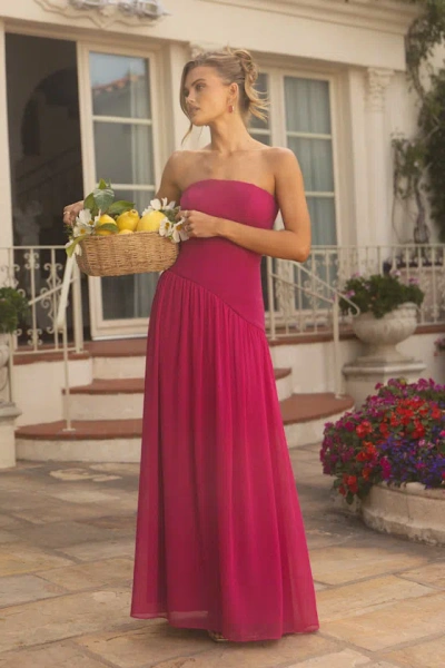 Lulus Beth Berry Pink Strapless Drop Waist Maxi Dress In Red