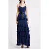 Lulus Beth Tiered Ruffle Gown In Blue