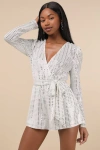 Lulus Bettie White Metallic Long Sleeve Romper In White