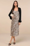 Lulus Beyond Confident Black And Leopard Print Shrug Sweater Dress Set In Black
