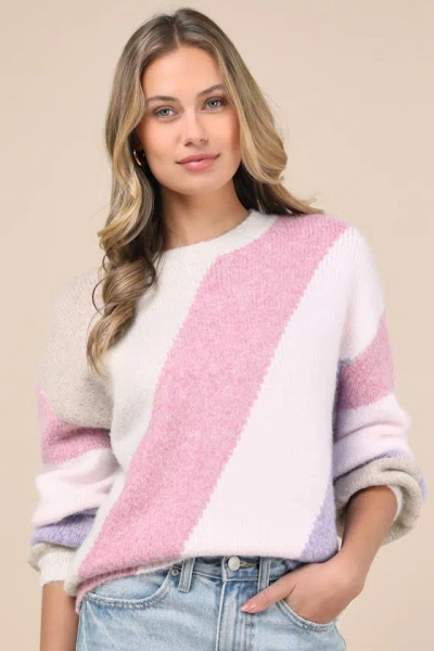 Lulus Beyond Cuddly Ivory Multi Striped Sweater