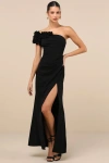 Lulus Beyond Elegant Black 3d Floral One-shoulder Maxi Dress In Black