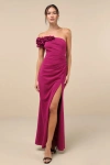 Lulus Beyond Elegant Magenta 3d Floral One-shoulder Maxi Dress In Magenta