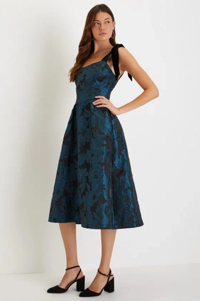 Lulus Beyond Graceful Black Floral Jacquard Tie-strap Midi Dress