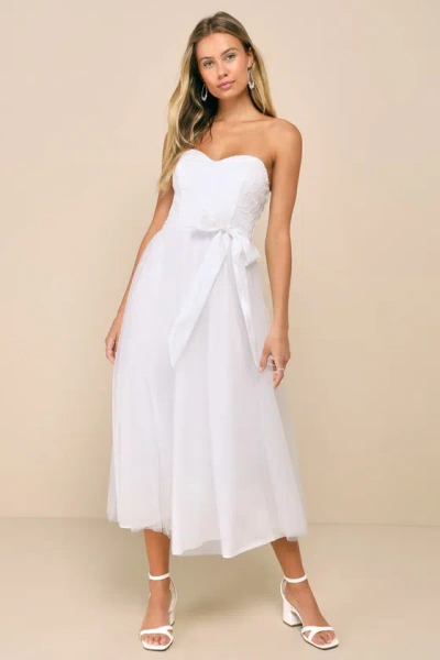 Lulus Beyond Immaculate White Sequin Embroidered Strapless Midi Dress