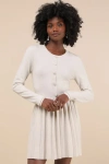 Lulus Beyond Sweet Heathered Beige Pleated Mini Sweater Dress In Beige