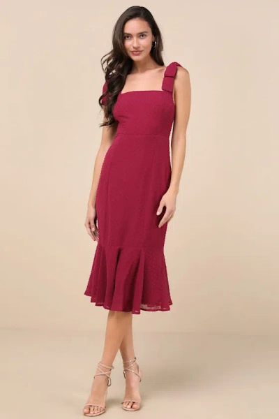 Lulus Bimini Dark Wine Red Swiss Dot Tie-strap Midi Dress