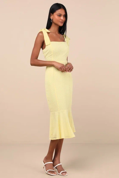 Lulus Bimini Light Yellow Swiss Dot Tie-strap Midi Dress