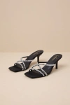 Lulus Birdine Black Satin Rhinestone High Heel Sandals In Black