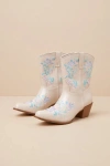 Lulus Birgitta Bone Embroidered Western Ankle Boots In White