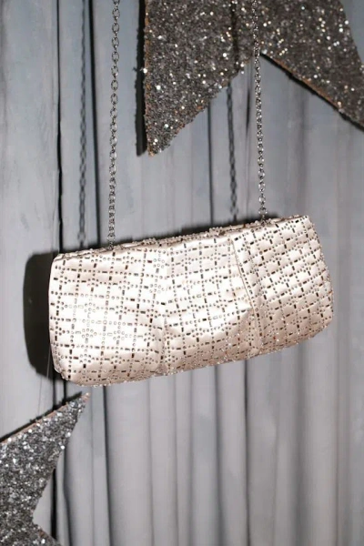 Lulus Blaney White Satin Rhinestone Crossbody Clutch