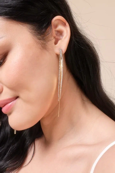 Lulus Blissful Dazzle Gold Rhinestone Chain Duster Earrings