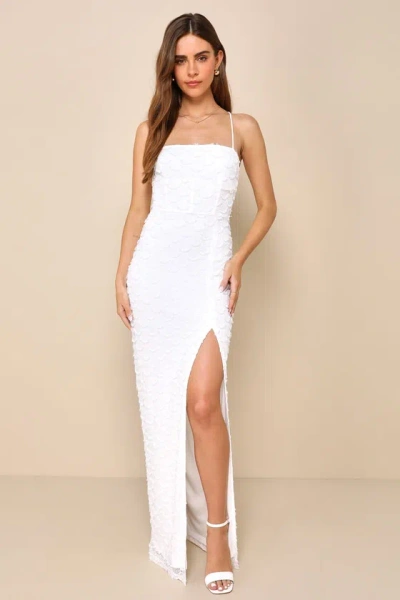 Lulus Blissful Effect White Lace Textured Lace-up Cutout Maxi Dress