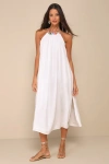 Lulus Blissful Icon White Textured Beaded Midi Shift Dress In White
