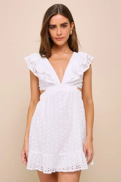 Lulus Blissful Sunshine White Eyelet Embroidered Backless Mini Dress