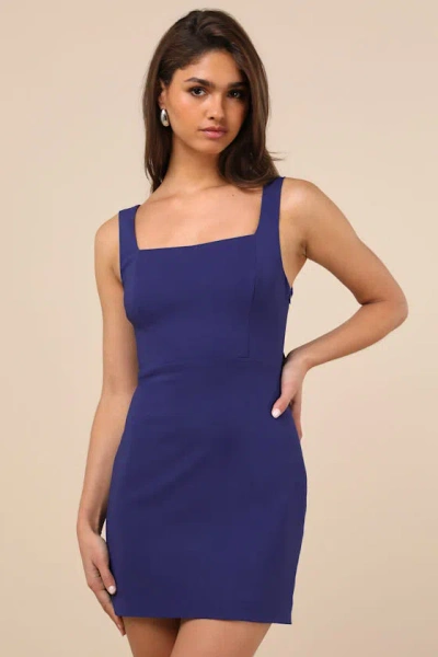 Lulus Blissfully Beaming Dark Blue Sleeveless Bow Mini Dress
