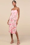 Lulus Blooming For Love Pink Floral Embroidered Midi Dress In Pink