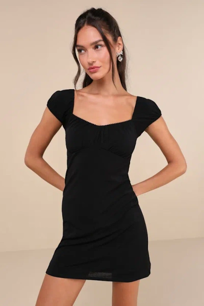 Lulus Blossoming Charm Black Puff Sleeve Mini Dress