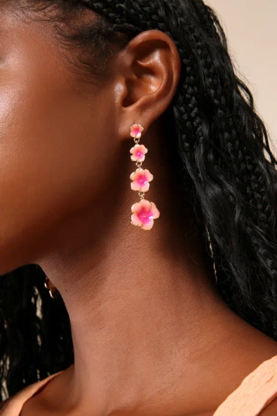 Lulus Blossoming Glow Pink And Gold Flower Drop Earrings