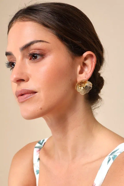 Lulus Blossoming Vision Gold Statement Flower Earrings