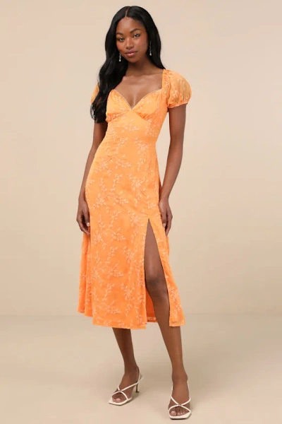 Lulus Blossoming With Charm Orange Embroidered Tie-back Midi Dress
