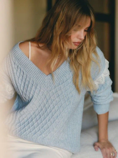 Lulus Bobbie Light Blue Marled Cable Knit Sweater