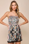 LULUS BOHEMIAN PERFECTION BLACK BOHO FLORAL STRAPLESS TASSELED ROMPER
