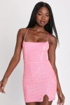 Lulus Bold Aesthetic Hot Pink Sequin Lace-up Bodycon Mini Dress In Hot Pink