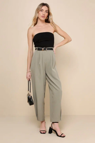 Lulus Bold Direction Olive Green High-rise Wide-leg Trouser Pants