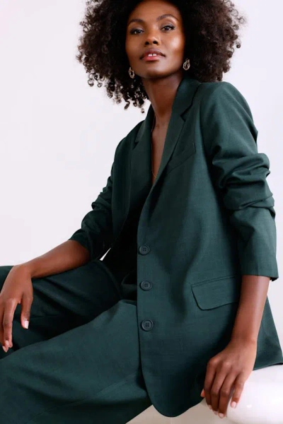 Lulus Bold Poise Dark Green Button-front Blazer