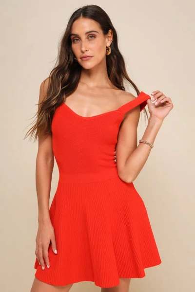 Lulus Boldest Vibe Red Orange Sleeveless Sweater Mini Dress
