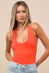 Lulus Boldly Blooming Bright Orange Halter Bodysuit