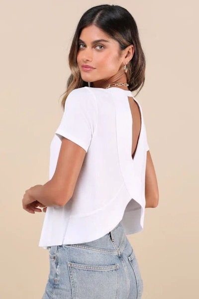 Lulus Boosted Basic White Ribbed Cutout Short Sleeve Top
