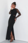 Lulus Bragging Rights Black Lace Long Sleeve Column Maxi Dress In Black