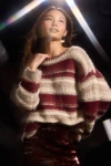 Lulus Brea Red And Beige Striped Oversized Sweater In Gold