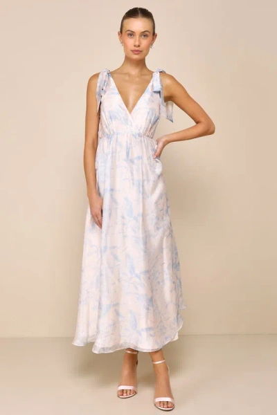 Lulus Breathtaking Charm Blush And Blue Floral Tie-strap Maxi Dress In Pink