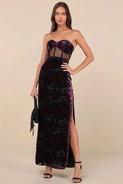 Lulus Breathtaking View Black Mesh Burnout Velvet Strapless Maxi Dress