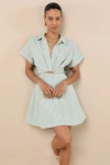 Lulus Breeze By Green Striped Tie-back Mini Dress With Pockets In Green