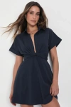 Lulus Breeze By Navy Blue Tie-back Mini Dress With Pockets In Navy Blue